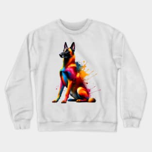 Vibrant Belgian Malinois Portrait in Colorful Splash Style Crewneck Sweatshirt